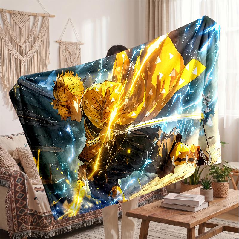 Agatsuma Zenitsu Bedruckte Flanelldecke, Hautfreundliche Warme Decke für Innenbereich Sofa Bett Täglichen Gebrauch