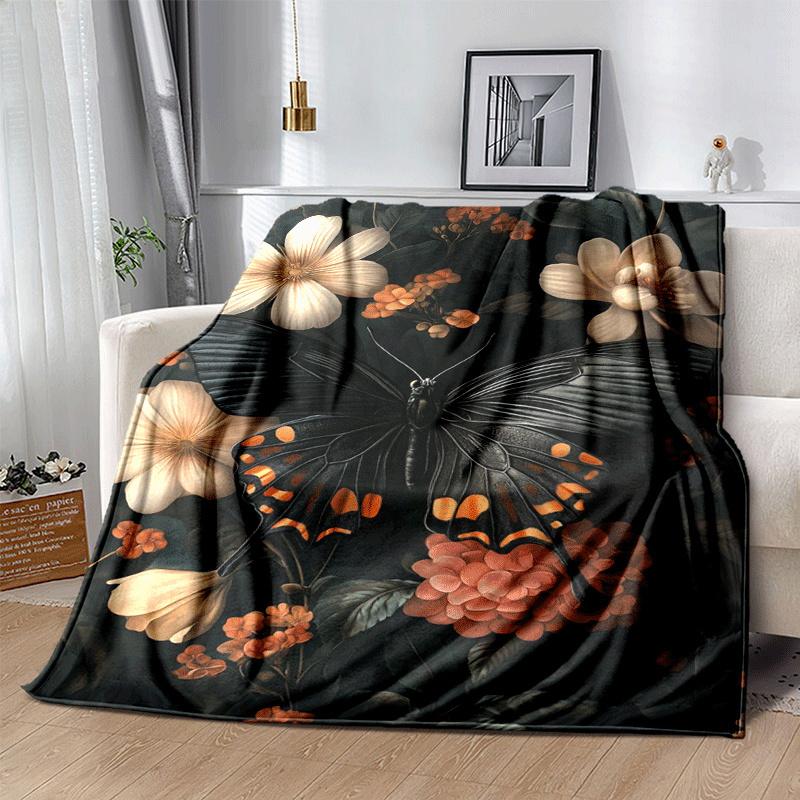 1pc Butterfly Printing Lightweight Flannel Blanket, Comfortable and Warm Blanket, for Camping Sofa Bed and Couch Office, Gift