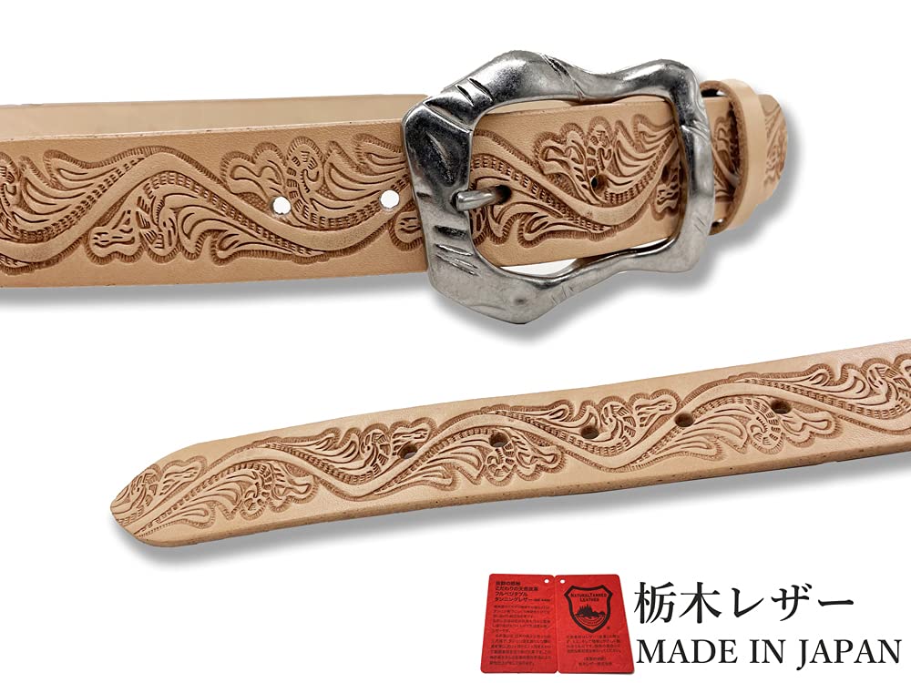 WING LEATHER Tochigi Leather Belt for Men - Genuine Leather, BusinessCasual, Horseshoe Buckle, Made in Japan, Cowhide Leather, Embossed, 35mm, Size