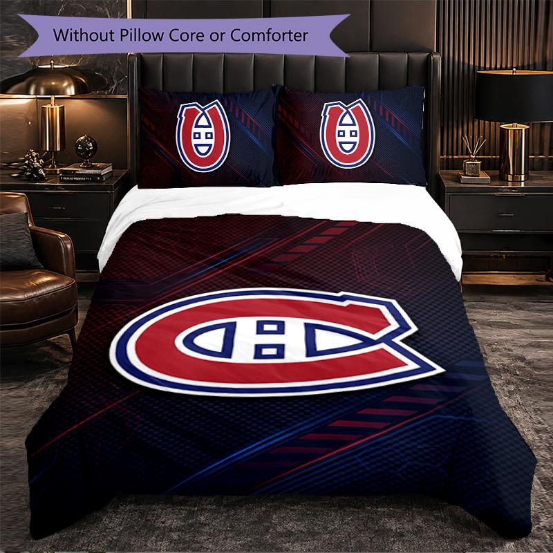 Montreal Canadiens Vzor Mikrovlákno 3dílná Sada Povlečení Dekorativní Sada Povlaků na Peřinu Pro Ložnici Domácí Použití