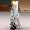 Women's A-line Dress Maxi Long Sleeveless Butterfly Flower Print Autumn and Winter V-neck Retro Style Elegant