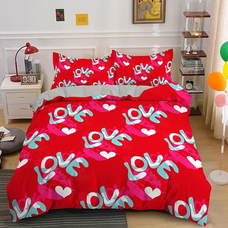 3D Printed I Love You Crown Duvet Cover Couple Bedding Set Double Twin Full Queen King Size for Adult Kids