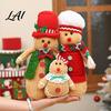 Knitted Fabric Holiday Decor Christmas Plush Gingerbread Man Figures with Hat Scarf Cute Stuffed Family Soft Textured Figurines of 3 Ornament