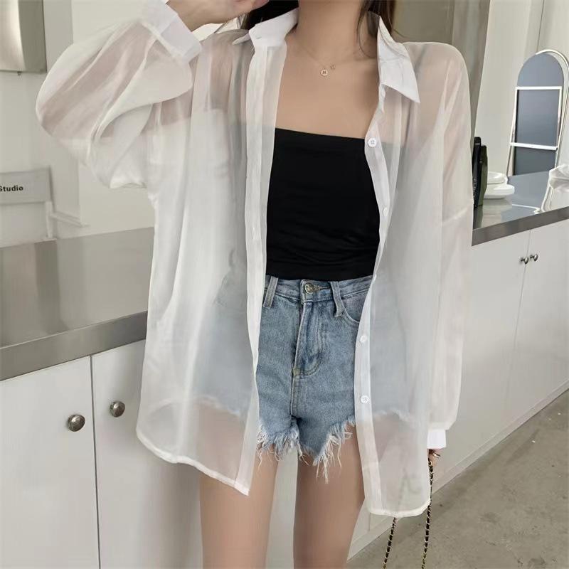 Women's Lightweight Summer Ice-Silk Sun-Protective Shirt with Flowing Drape, Solid-Color Top