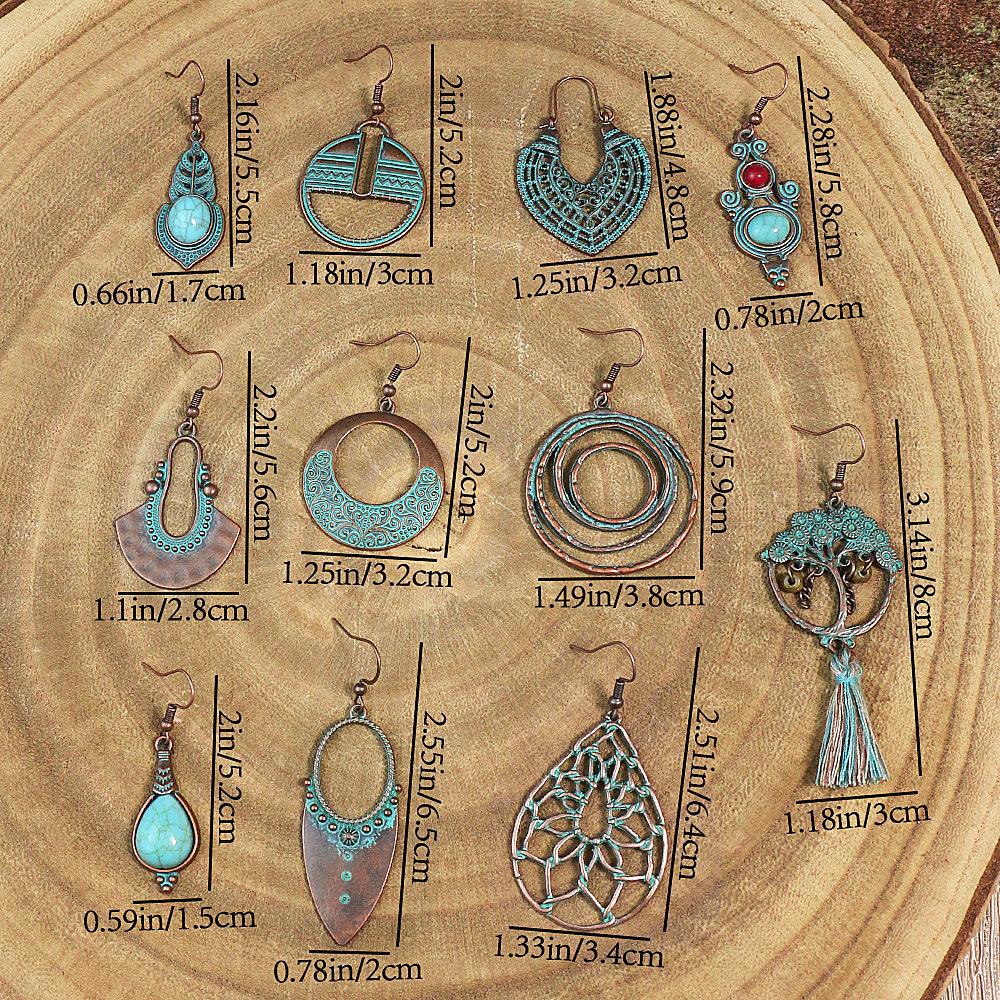 Turquoise Earrings Bohemian Drop Ear Earrings with Tassels, Geometric Alloy, Retro Style, Boastful Ear Accessories