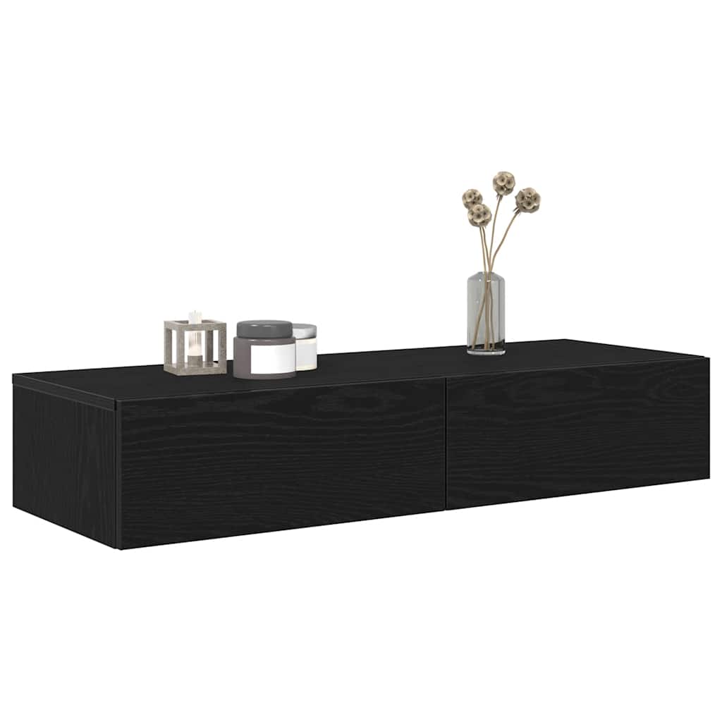 Wall Mounted Shelf with Drawers Black 100 X 36 X 19 Cm Engineered Wood