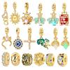 Copper Charms Beads Golden Sun Bee Bow Cross Firefly Chameleon Dangle Fit Women Original Bracelet Diy Gift
