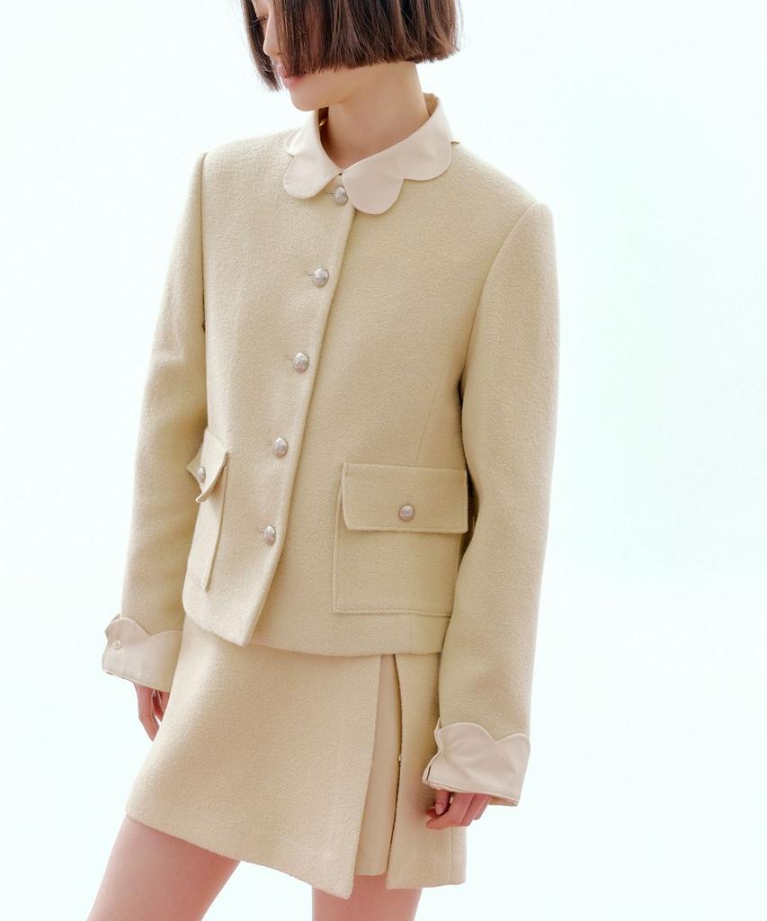 Okuka Wool Tweed Skirt Shorts - Beige