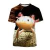 Animal Axolotl 3D Printing T-Shirt For Men Ladies Summer Casual Short Sleeve Oversized Tees Popular Round Neck Top Kids T Shirts