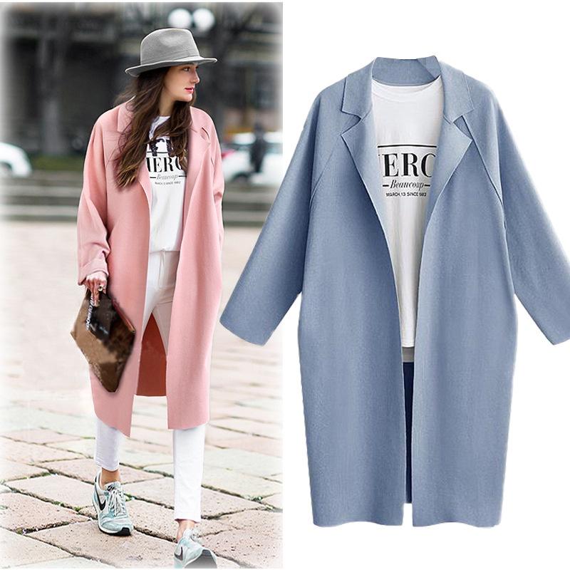 Stylish And Versatile Medium Long Suit Collar Coat With Long Sleeves In Pink Blue Gray
