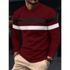 New Spring  Autumn stripe Men's Long Sleeve T-shirt Round Neck Bottom Top Color blocked Versatile Fit Comfortable Men's clothing