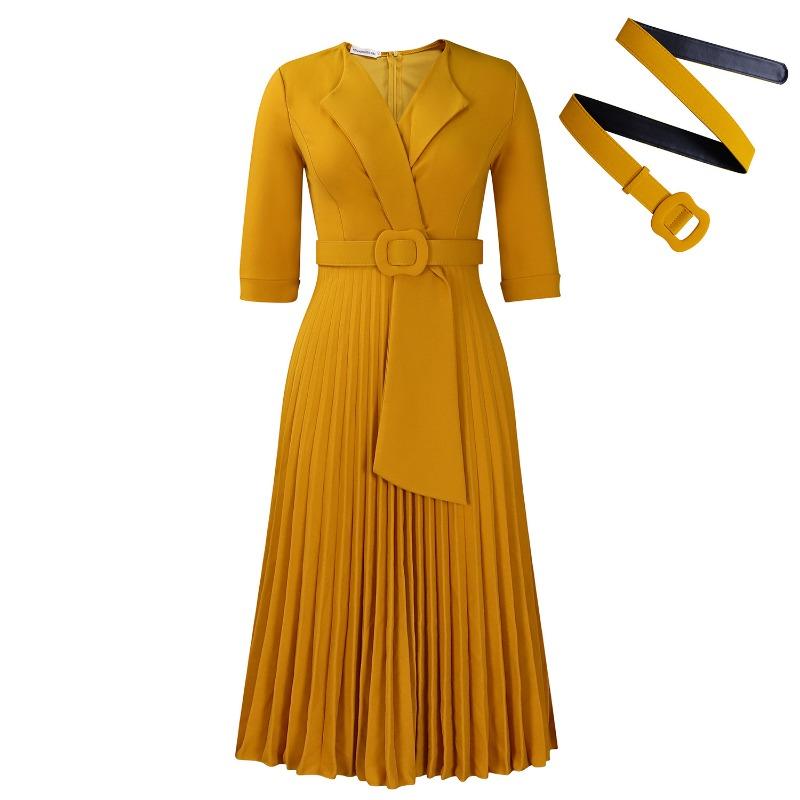 Women's Autumn/winter Fashion Suit Collar Compression Waist Plus Size Dress