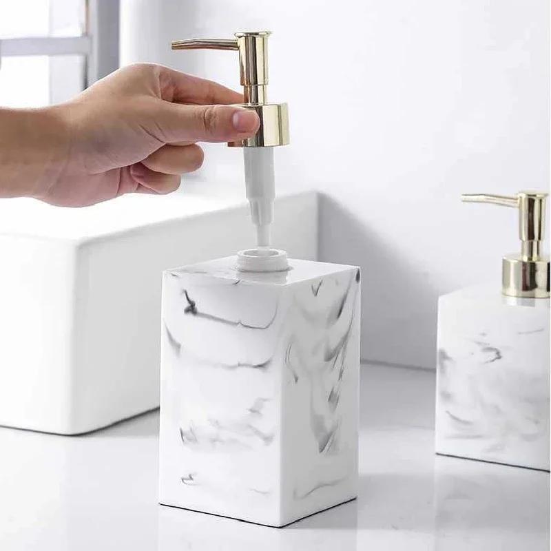 Quadratischer Seifenspender aus Marmor, kreative quadratische Emulsionsflasche aus Kunstharz, Badezimmer-Accessoires, Emulsionsflasche, Badezimmer-Dekoration
