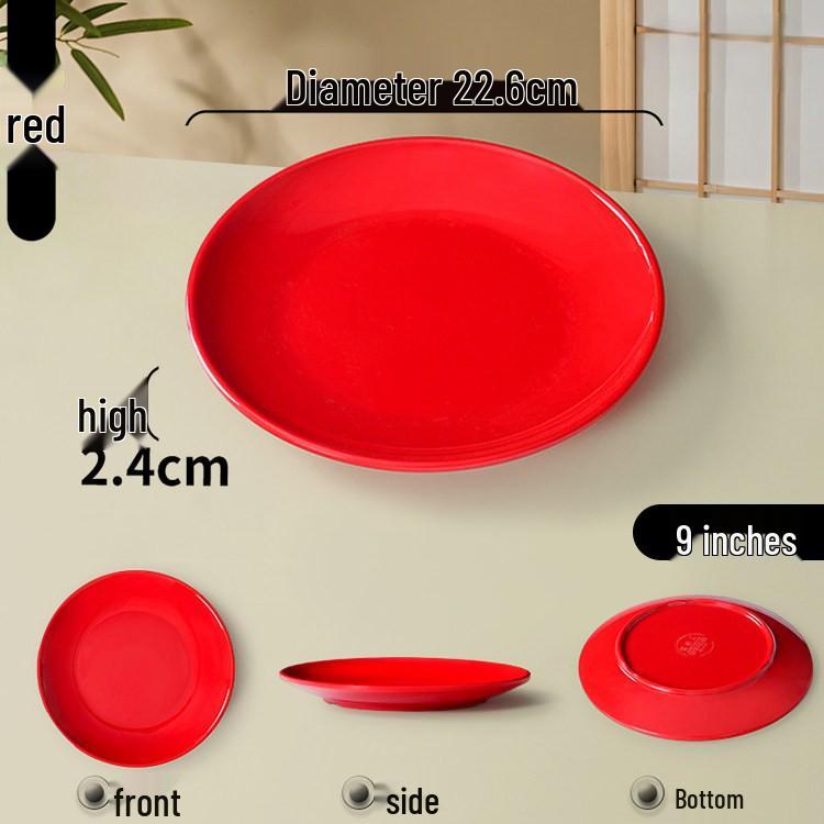 Melamine Round Plate: Porcelain-Look, Two-Color, for Commercial Use In Restaurants and Buffets - Perfect for Fast Food, Rice Bowls, and Cold Dishes.