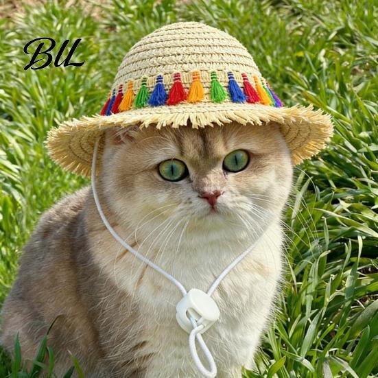 Sun Protection for Dog Cat Straw Hat, Pet Hat with Lace And Bow, Summer Comfortable Cute Cats Small Dogs Outdoor Walks Beach
