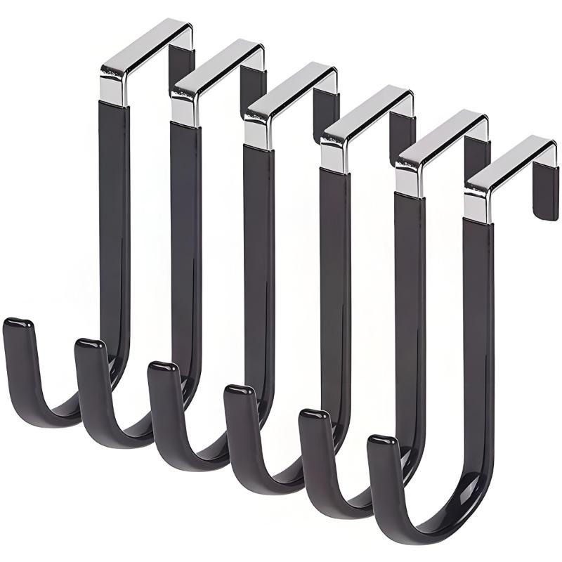 Door-Back Hanger Set of 6, Coated Metal Over Door Storage Pieces for Towels Bags Hats in Bedroom Bath and Dorm Room