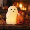 Warm Light Ghost Decor Halloween Holding Pumpkin Figurine, Spooky Statue with Desktop Decoration Night Light, Resin Ornament for Desk Tabletop