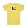 Gift T-Shirt : I Love Lebanon Flag Heart Country Crest Lebanese Expat