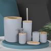 Soap Dispenser Box Bamboo Plastic Toilet Brush Trash Can Home Storage Toothbrush Cup Holder Bathroom Storage Set 6Pcs/Set Lotion Bottle