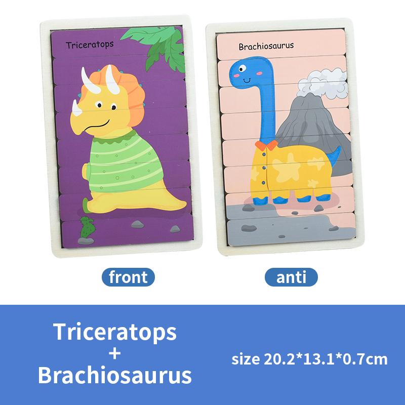 Cartoon Tier Doppelseitiger Streifen Holzpuzzles Kinder Montessori Puzzlespiel Baby Lernspielzeug für Kinder
