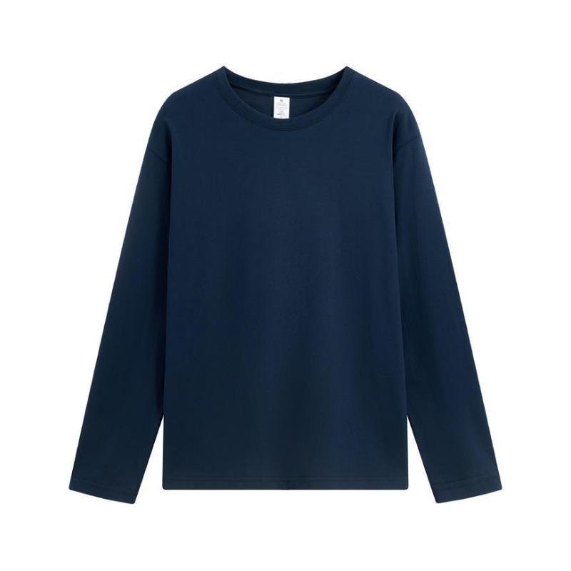 Direktsändning 230g Tungvikt Ren Bomull Enfärgad Långärmad T-shirt med Tryckt Logotyp