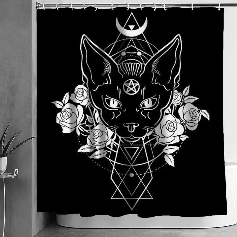 HOME Waterproof Shower Curtains Satanic Cat Pentagram Death Print Home Bathroom Products Cortina Baño Kurtyny