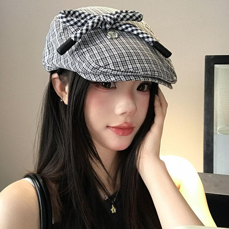 Retro Plaid Bowler Hat For Women With Breathable Windproof Sunshade For Spring Summer Casual Styling