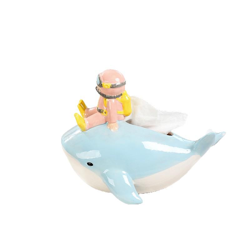 Whale-Shaped Ceramic Tissue and Phone Holder - Cute Home & Living Room Accessory