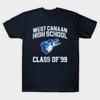 Asian Size Men Black Print T-shirt West Canaan High School Class Of 99 No-Cut Heat Transfer Print Cotton Tshirt
