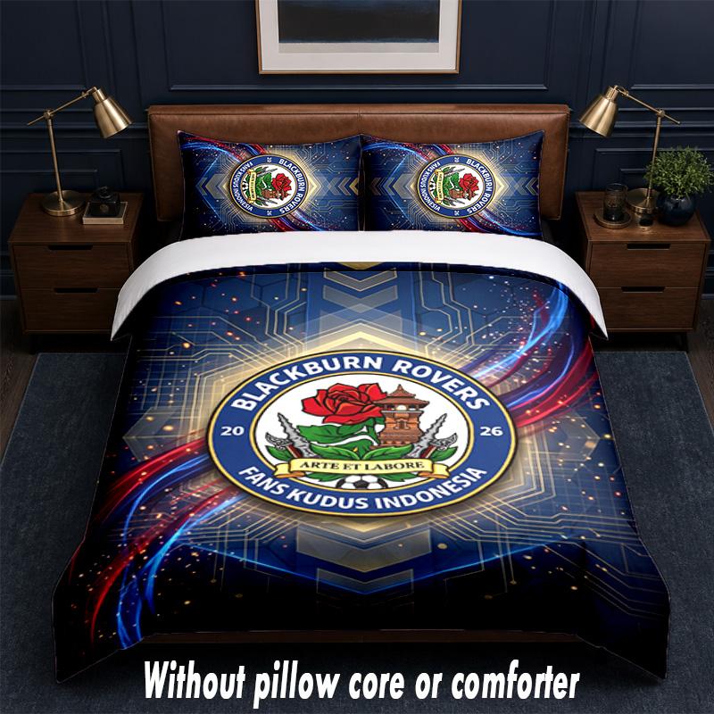 Blackburn Rovers Football Design Bed Bedding Set 1 Duvet Cover + 2 Pillowcases Soft Breathable Household Bed Linens