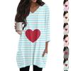 Women's Fashionable V,neck Pocket Valentine's Day Print 3/4 Sleeve Top