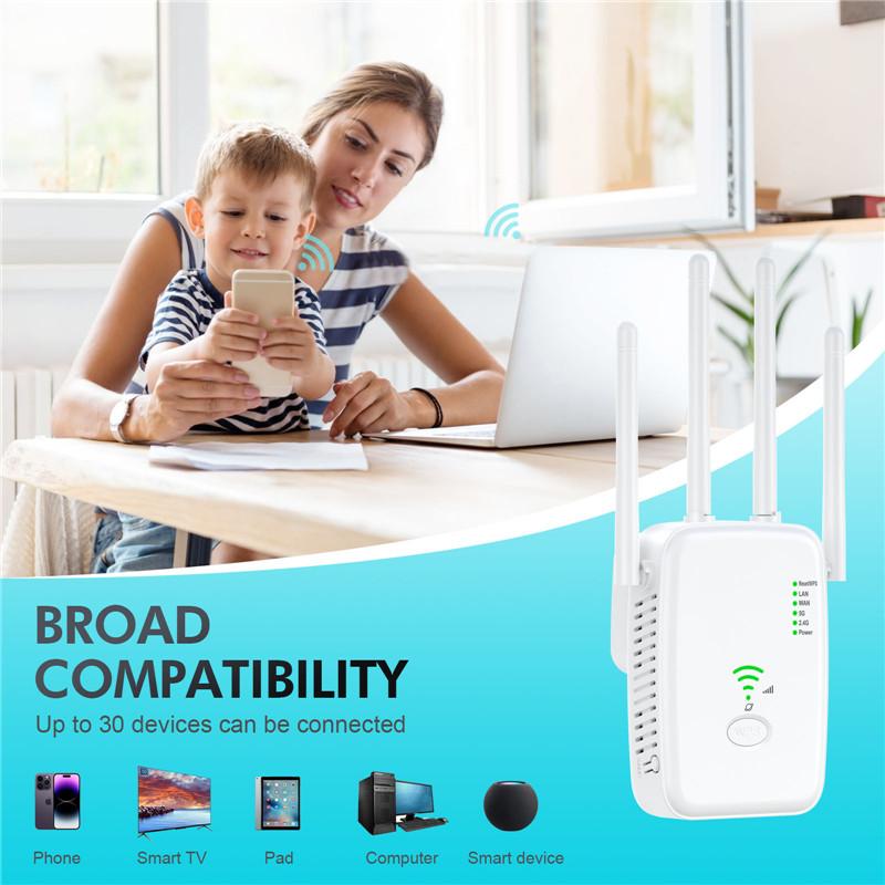 1200Mbps 5G Wireless Wifi Repeater 5G/2.4G Dual-band Wifi Amplifier Signal Booster Network Extender 802.11ac Gigabit Long Range WiFi Booster 2024 New