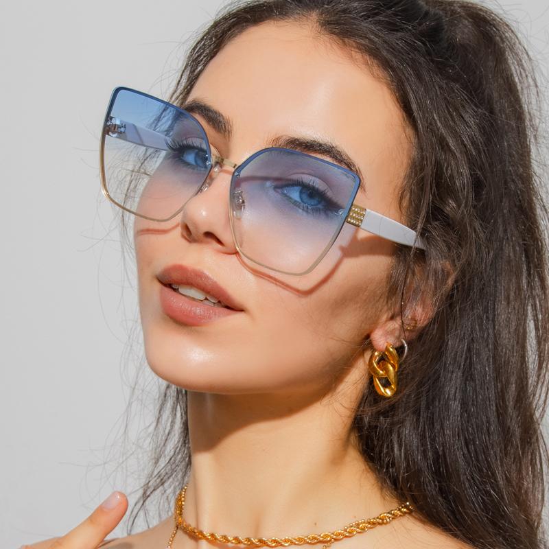 Vintage Square Sunglasses Rimless Frameless Rectangle Gradient UV400 Designer Travel Sun Glasses For Women