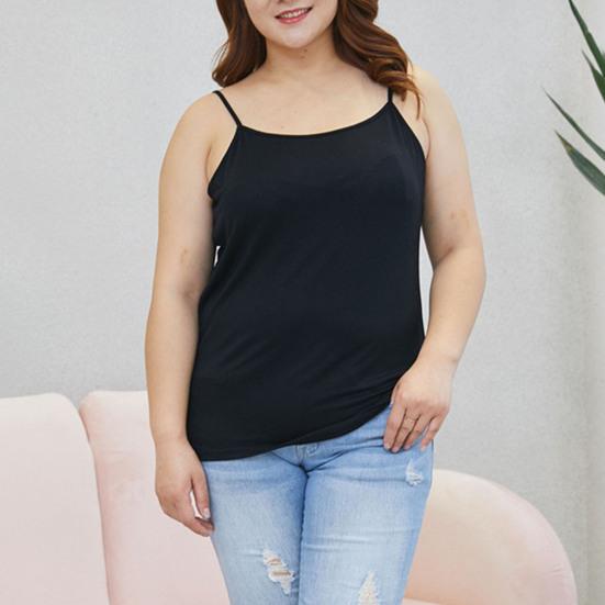 Summer Plus Size Women Vest Solid Color Sling Camisole Top Loose Fit Elastic Suspenders Sleeveless Tank Top