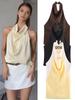 Top sofisticat din satin de mătase cu gât halter, pentru vara 2025 – Stil european și american