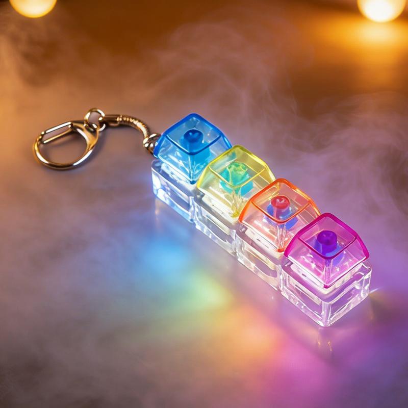 LED Light-Up Keychain Keyboard Clickable Button Fidget Toy for Stress Anxiety Relief Portable Desk Accessory Office Decor Gift