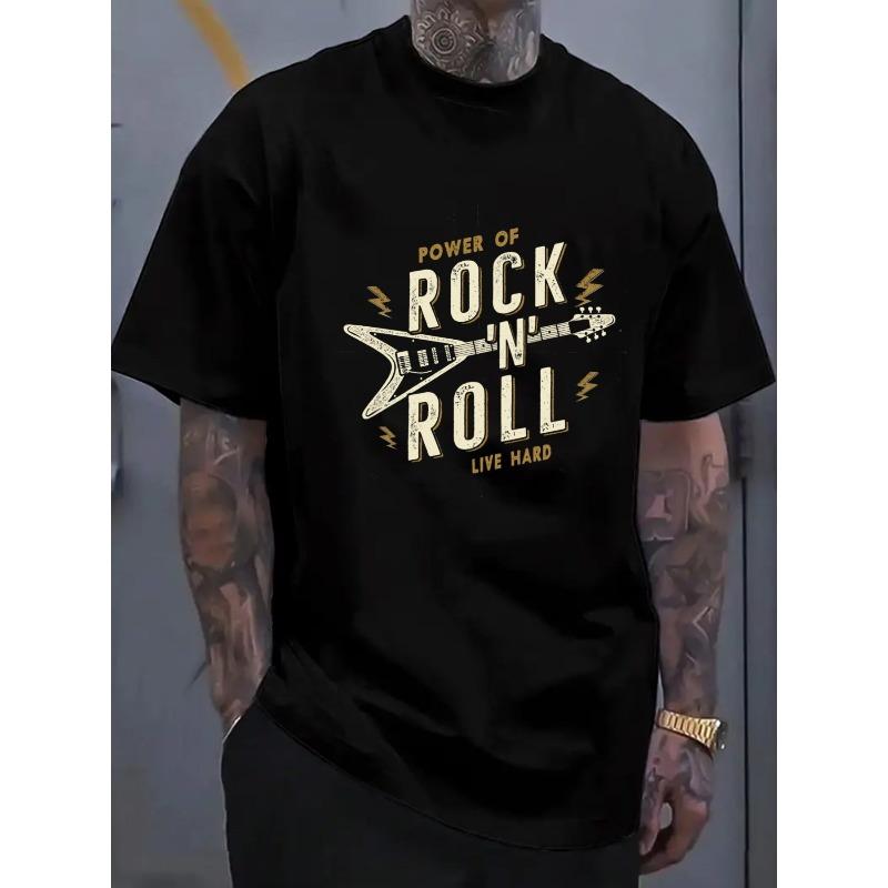 European Sizes Men'S Power of Rock 'N' Roll T-Shirt In Black, a Stylish Classic . Ideal for Casual Summer Outings And Street Fashion
