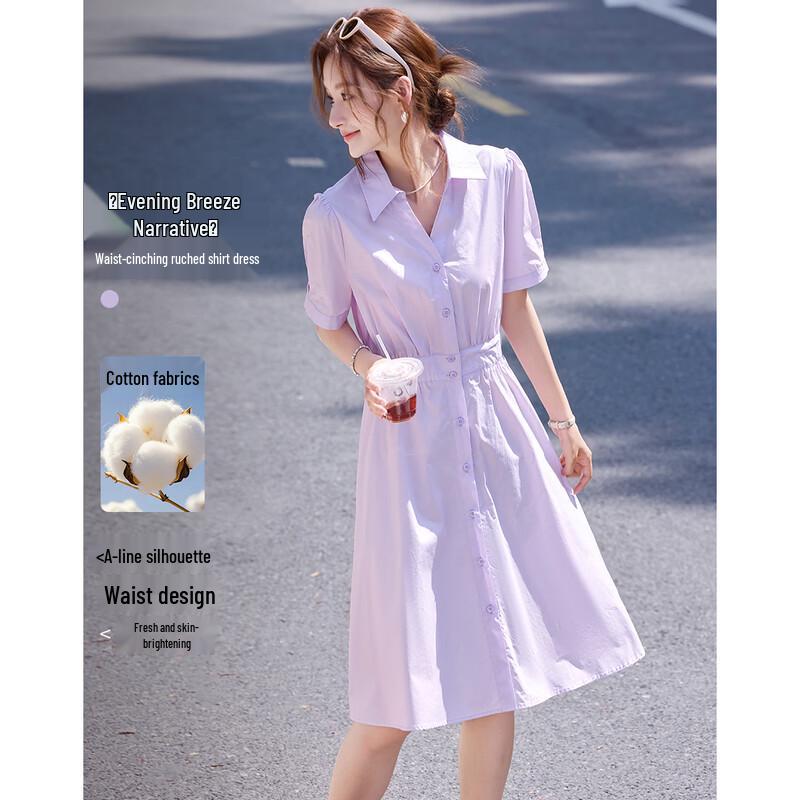 Elegant Pleated Cotton Shirt Dress