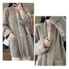 Women Fall Winter Cardigan Sweater Open Stitch Knitted Pockets Lapel Loose Thick Warm Soft Elastic Long Sleeve Plus Size Mid Length Lady Coat Jacket