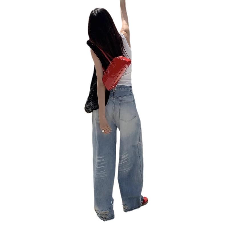 Light Blue High-Waisted Wide-Leg Jeans for Women - Trendy and Slimming Loose-Fit Casual Pants