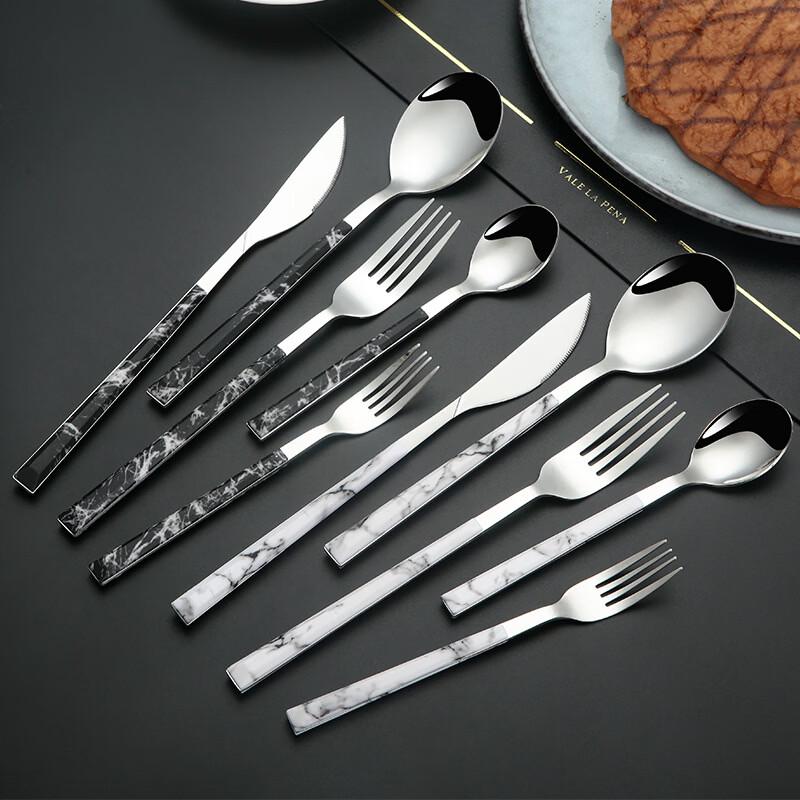 European Style Faux Wood Handle Stone Pattern Cutlery
