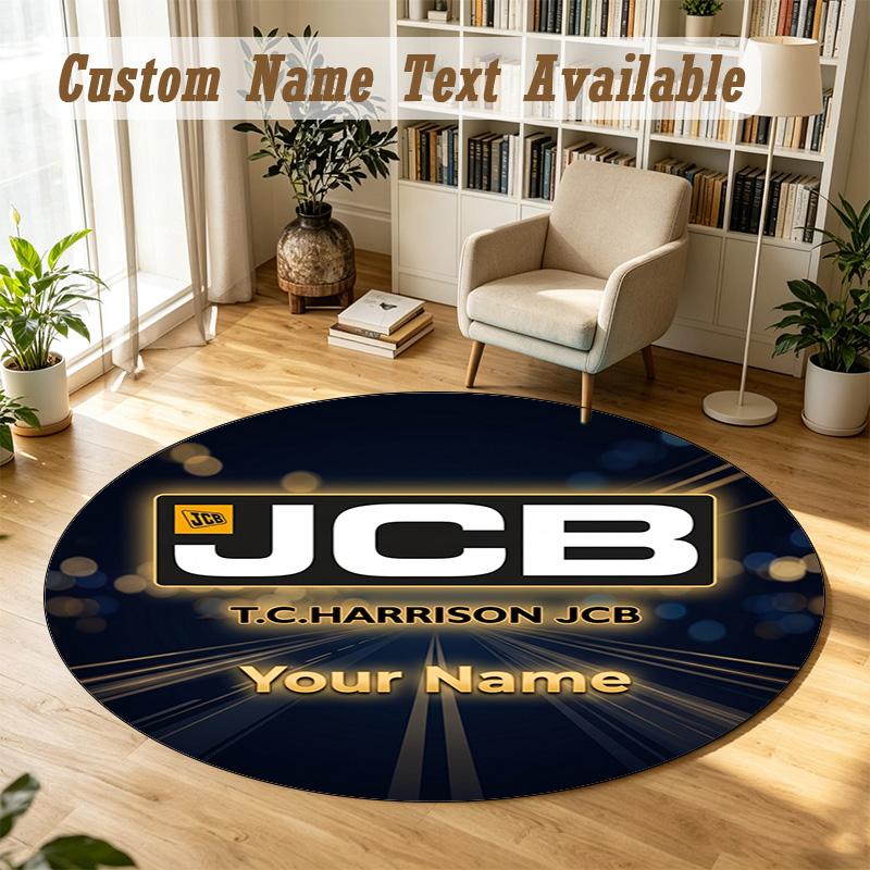 Round Rug Custom NameJCB Pattern Non Slip Carpet Home Floor Decor