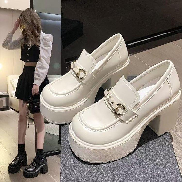 Thick-soled High-heeled Small Leather Shoes, Small Retro Mary Jane Shoes, Heightened Thick-heeled Waterproof Table