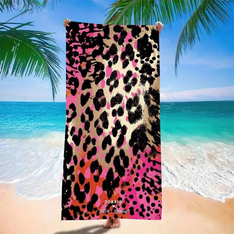 Pink Leopard Print Beach Towel - Super Absorbent Quick Dry Microfiber, Wild Animal Pattern Blanket for Picnic & Outdoor