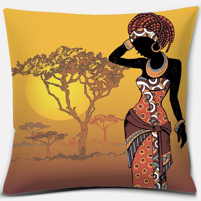 Home Decor Pillowcase Ethnic African Women Polyester Car Sofa Cushion Cover 45X45Cm