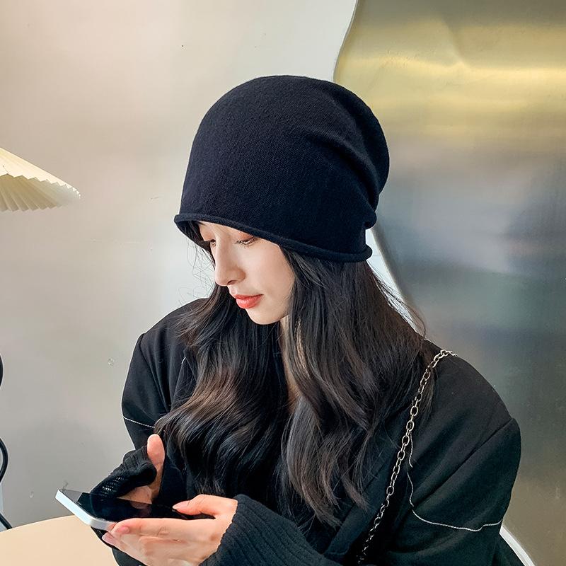 Autumn and Winter Pile Hat Japanese Style Black All Match Woolen Big Head Circumference Baotou Confinement Cold Hat Men's Trend