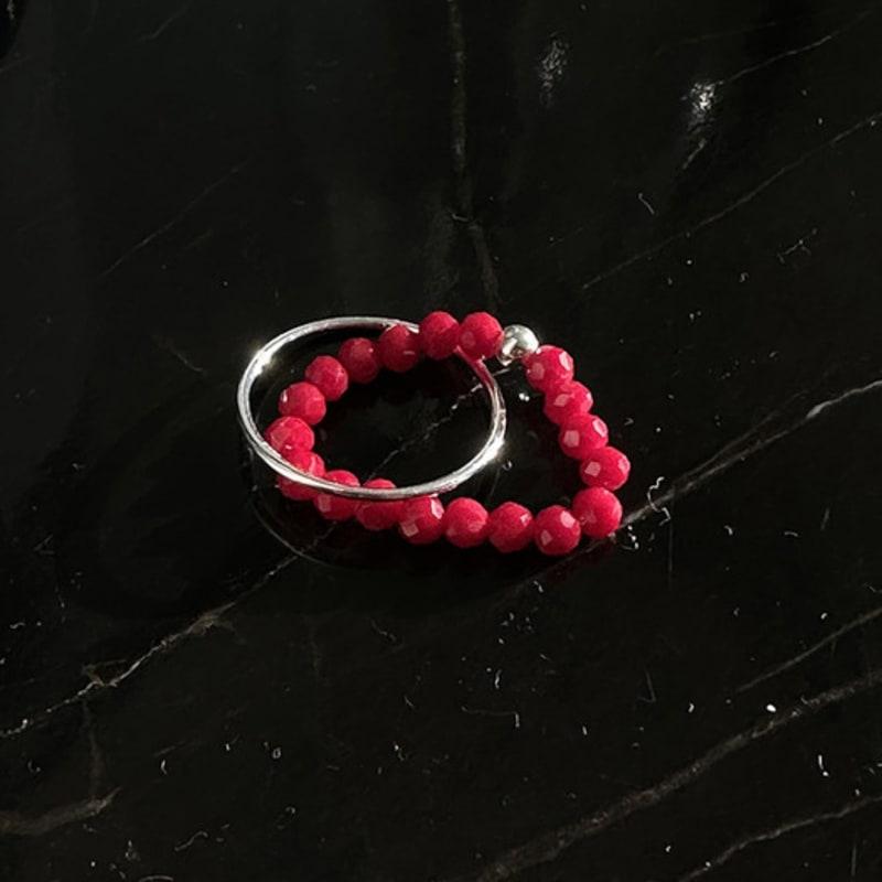 Mosxe [925silver] Red Beads Layered Ring