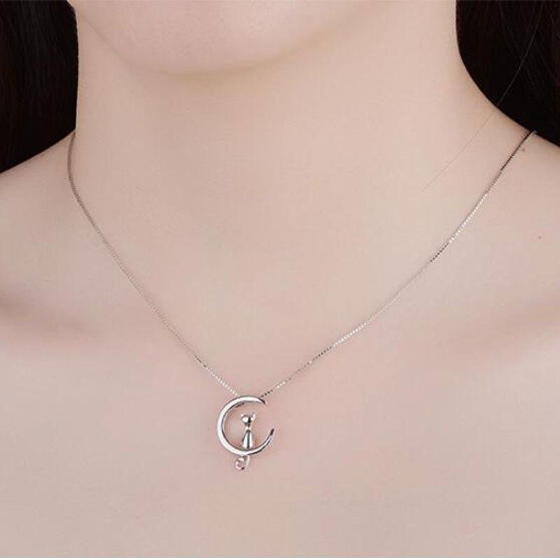 925 Sterling Zilver Eenvoudige Schattige Huisdier Kat Maan Sieradenset Dier Ketting En Oorbellen Feest Sieradenset Voor Vrouwen Cadeau