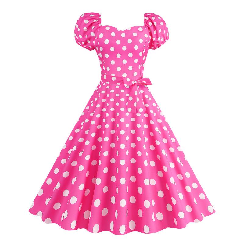 Hong Kong Style V-neck French Retro Polka Dot Dress