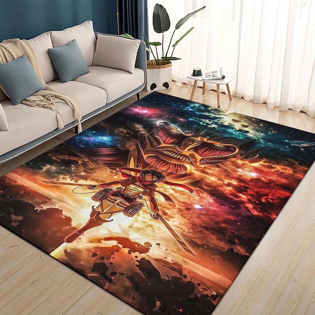 3D Attack On Titan Cartoon Eren Mikasa Anime Carpet Rug for Living Room Bedroom Home Sofa Decoration,kid Play Non-slip Floor Mat